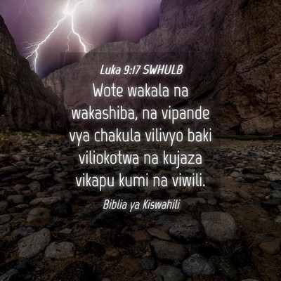 Picture 04 - Luka 9:17 SWHULB - Wote wakala na wakashiba, na vipande vya chakula - Bible Verse Picture