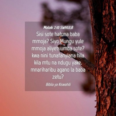 Picture 04 - Malaki 2:10 SWHULB - Sisi sote hatuna baba mmoja? Siyo Mungu yule - Bible Verse Picture