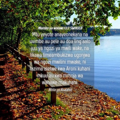Picture 04 - Mambo ya Walawi 13:2 SWHULB - Mtu yeyote anayeonekana na uvimbe au pele au doa - Bible Verse Picture