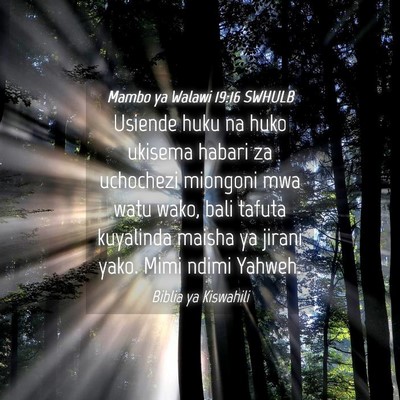 Picture 04 - Mambo ya Walawi 19:16 SWHULB - Usiende huku na huko ukisema habari za uchochezi - Bible Verse Picture