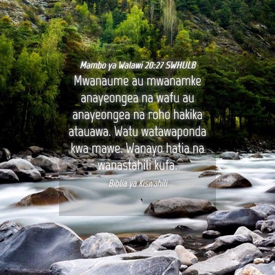 Picture 04 - Mambo ya Walawi 20:27 SWHULB - Mwanaume au mwanamke anayeongea na wafu au - Bible Verse Picture