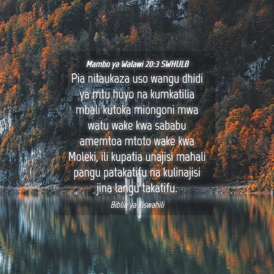 Picture 04 - Mambo ya Walawi 20:3 SWHULB - Pia nitaukaza uso wangu dhidi ya mtu huyo na - Bible Verse Picture