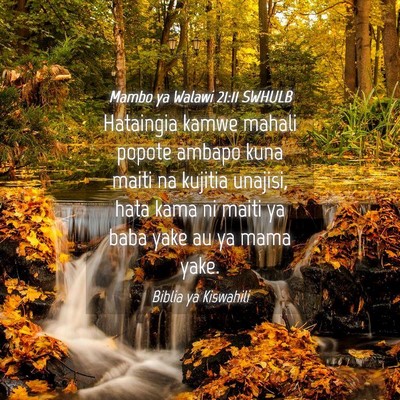 Picture 04 - Mambo ya Walawi 21:11 SWHULB - Hataingia kamwe mahali popote ambapo kuna maiti - Bible Verse Picture