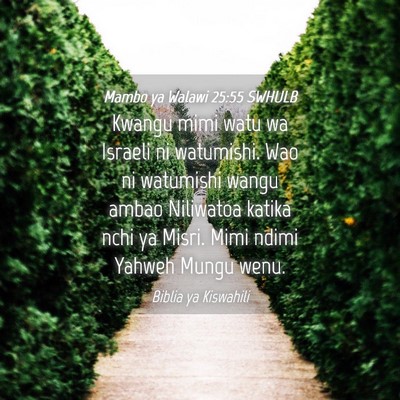 Picture 04 - Mambo ya Walawi 25:55 SWHULB - Kwangu mimi watu wa Israeli ni watumishi. Wao ni - Bible Verse Picture
