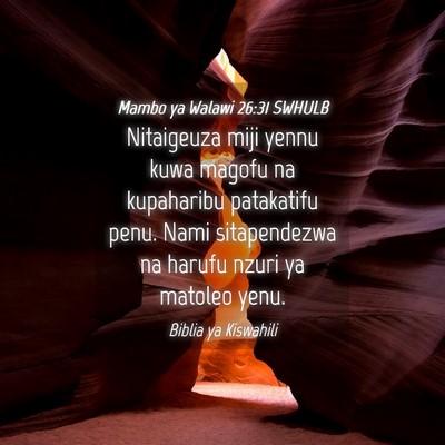 Picture 04 - Mambo ya Walawi 26:31 SWHULB - Nitaigeuza miji yennu kuwa magofu na kupaharibu - Bible Verse Picture