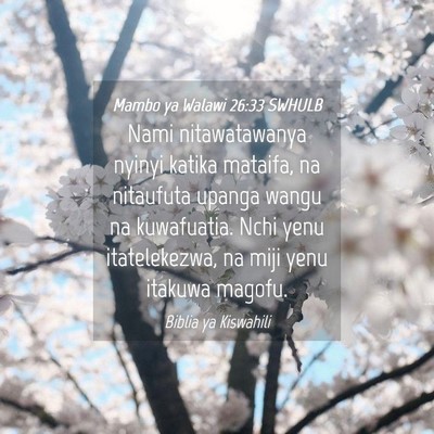 Picture 04 - Mambo ya Walawi 26:33 SWHULB - Nami nitawatawanya nyinyi katika mataifa, na - Bible Verse Picture