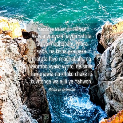 Picture 04 - Mambo ya Walawi 8:11 SWHULB - Akayanyunyiza hayo mafuta juu ya madhabahu mara - Bible Verse Picture