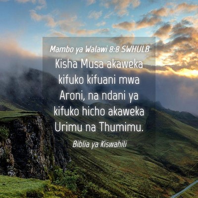 Picture 04 - Mambo ya Walawi 8:8 SWHULB - Kisha Musa akaweka kifuko kifuani mwa Aroni, na - Bible Verse Picture