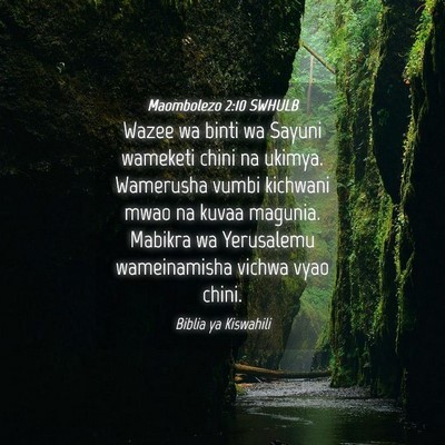 Picture 04 - Maombolezo 2:10 SWHULB - Wazee wa binti wa Sayuni wameketi chini na - Bible Verse Picture