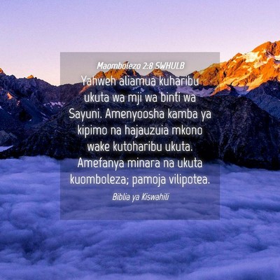 Picture 04 - Maombolezo 2:8 SWHULB - Yahweh aliamua kuharibu ukuta wa mji wa binti wa - Bible Verse Picture