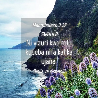 Picture 04 - Maombolezo 3:27 SWHULB - Ni vizuri kwa mtu kubeba nira katika - Bible Verse Picture