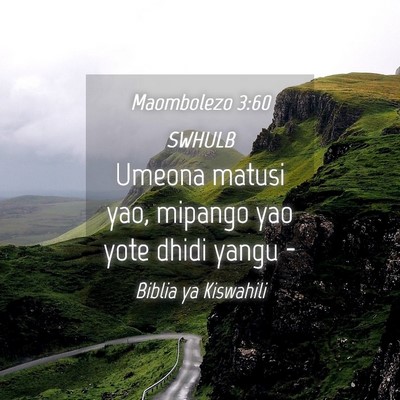 Picture 04 - Maombolezo 3:60 SWHULB - Umeona matusi yao, mipango yao yote dhidi yangu - Bible Verse Picture