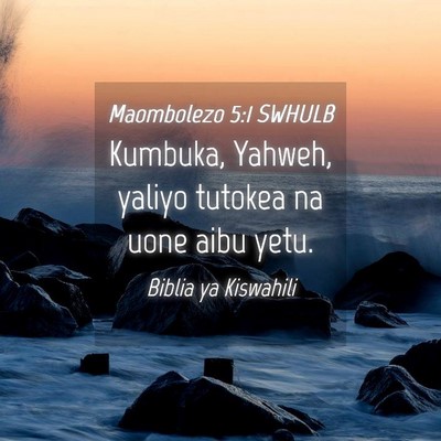 Picture 04 - Maombolezo 5:1 SWHULB - Kumbuka, Yahweh, yaliyo tutokea na uone aibu - Bible Verse Picture