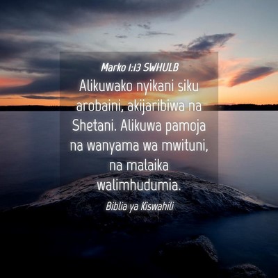 Picture 04 - Marko 1:13 SWHULB - Alikuwako nyikani siku arobaini, akijaribiwa na - Bible Verse Picture