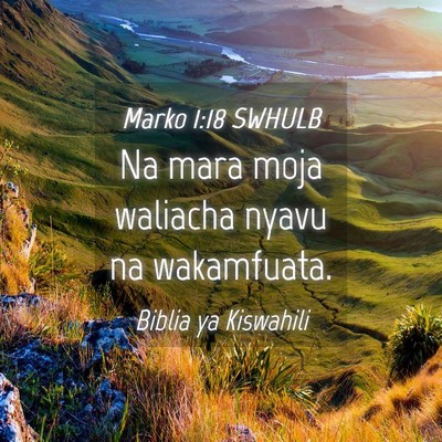Picture 04 - Marko 1:18 SWHULB - Na mara moja waliacha nyavu na - Bible Verse Picture