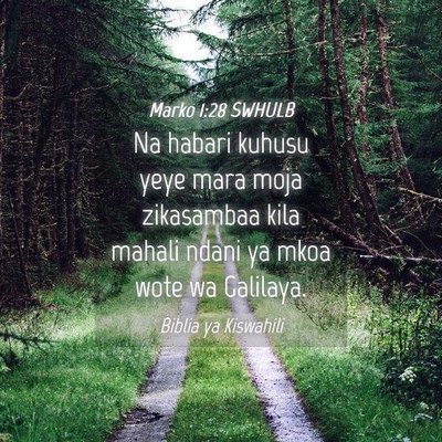 Picture 04 - Marko 1:28 SWHULB - Na habari kuhusu yeye mara moja zikasambaa kila - Bible Verse Picture