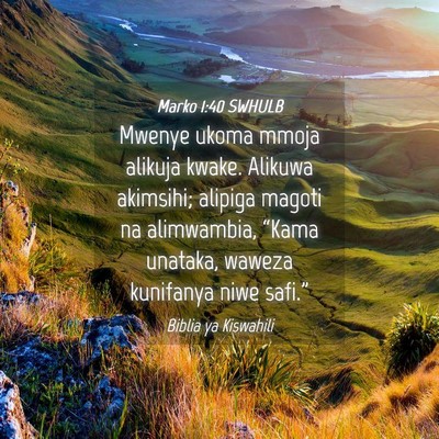 Picture 04 - Marko 1:40 SWHULB - Mwenye ukoma mmoja alikuja kwake. Alikuwa - Bible Verse Picture