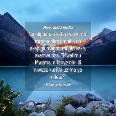 Picture 04 - Marko 10:17 SWHULB - Na alipoanza safari yake mtu mmoja alimkimbilia - Bible Verse Picture