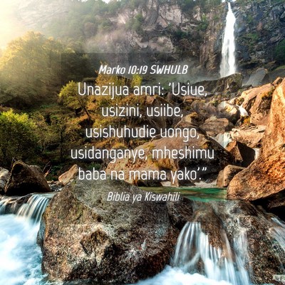Picture 04 - Marko 10:19 SWHULB - Unazijua amri: 'Usiue, usizini, usiibe, - Bible Verse Picture