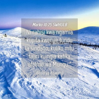 Picture 04 - Marko 10:25 SWHULB - Ni rahisi kwa ngamia kupita kwenye tundu la - Bible Verse Picture