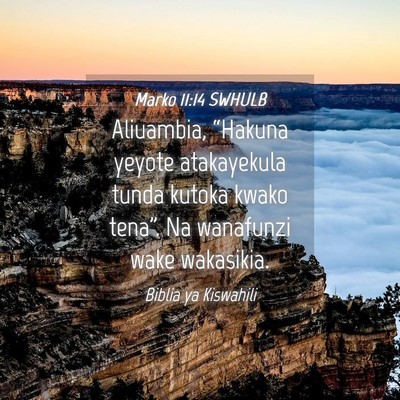 Picture 04 - Marko 11:14 SWHULB - Aliuambia, “Hakuna yeyote atakayekula tunda - Bible Verse Picture