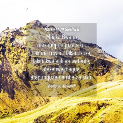 Picture 04 - Marko 13:20 SWHULB - Mpaka Bwana atakapopunguza siku, hakuna mwili - Bible Verse Picture