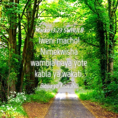 Picture 04 - Marko 13:23 SWHULB - Iweni macho! Nimekwisha wambia haya yote kabla ya - Bible Verse Picture