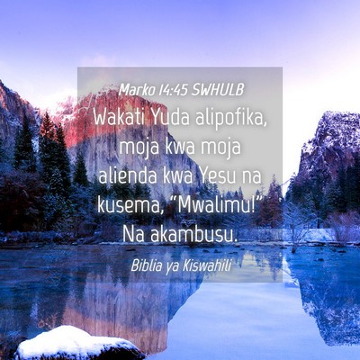 Picture 04 - Marko 14:45 SWHULB - Wakati Yuda alipofika, moja kwa moja alienda kwa - Bible Verse Picture