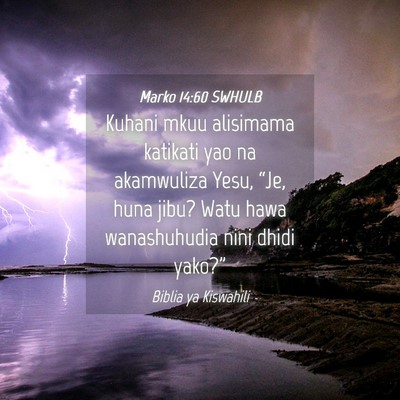 Picture 04 - Marko 14:60 SWHULB - Kuhani mkuu alisimama katikati yao na akamwuliza - Bible Verse Picture