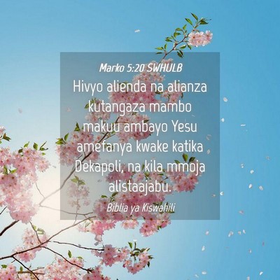 Picture 04 - Marko 5:20 SWHULB - Hivyo alienda na alianza kutangaza mambo makuu - Bible Verse Picture
