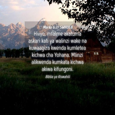 Picture 04 - Marko 6:27 SWHULB - Hivyo, mfalme akatuma askari kati ya walinzi wake - Bible Verse Picture