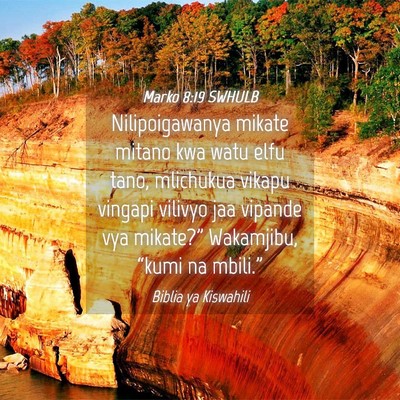 Picture 04 - Marko 8:19 SWHULB - Nilipoigawanya mikate mitano kwa watu elfu tano, - Bible Verse Picture