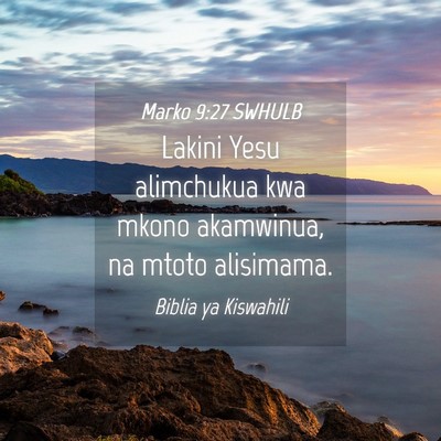 Picture 04 - Marko 9:27 SWHULB - Lakini Yesu alimchukua kwa mkono akamwinua, na - Bible Verse Picture