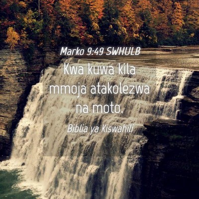 Picture 04 - Marko 9:49 SWHULB - Kwa kuwa kila mmoja atakolezwa na - Bible Verse Picture