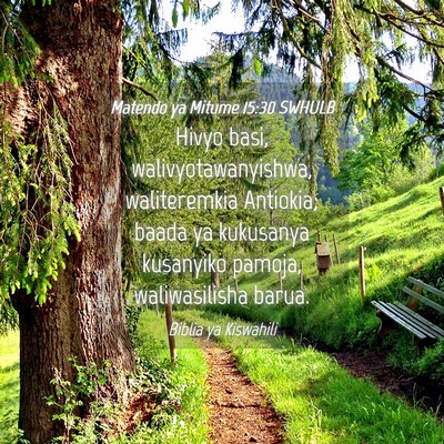 Picture 04 - Matendo ya Mitume 15:30 SWHULB - Hivyo basi, walivyotawanyishwa, waliteremkia - Bible Verse Picture