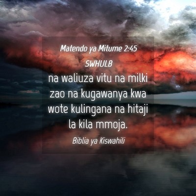 Picture 04 - Matendo ya Mitume 2:45 SWHULB - na waliuza vitu na milki zao na kugawanya kwa - Bible Verse Picture