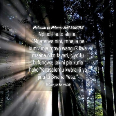 Picture 04 - Matendo ya Mitume 21:13 SWHULB - Ndipo Paulo alijibu, “Mnafanya nini, mnalia na - Bible Verse Picture