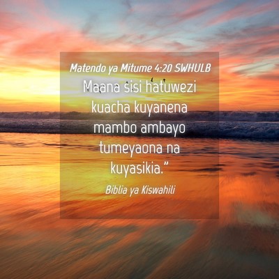 Picture 04 - Matendo ya Mitume 4:20 SWHULB - Maana sisi hatuwezi kuacha kuyanena mambo ambayo - Bible Verse Picture