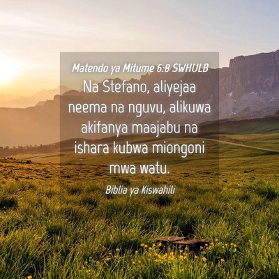 Picture 04 - Matendo ya Mitume 6:8 SWHULB - Na Stefano, aliyejaa neema na nguvu, alikuwa - Bible Verse Picture