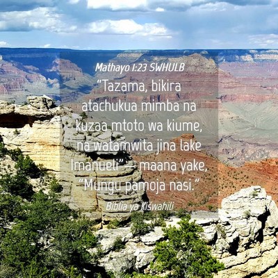 Picture 04 - Mathayo 1:23 SWHULB - “Tazama, bikira atachukua mimba na kuzaa mtoto - Bible Verse Picture