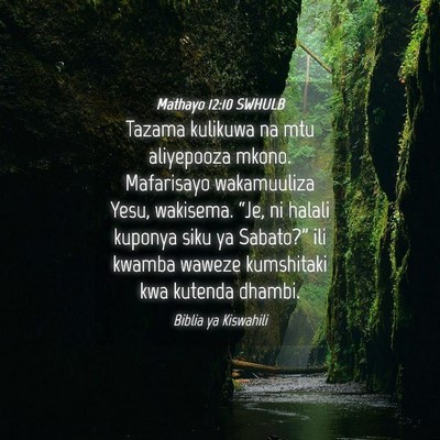 Picture 04 - Mathayo 12:10 SWHULB - Tazama kulikuwa na mtu aliyepooza mkono. - Bible Verse Picture