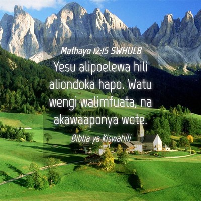 Picture 04 - Mathayo 12:15 SWHULB - Yesu alipoelewa hili aliondoka hapo. Watu wengi - Bible Verse Picture