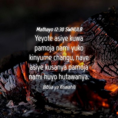 Picture 04 - Mathayo 12:30 SWHULB - Yeyote asiye kuwa pamoja nami yuko kinyume - Bible Verse Picture