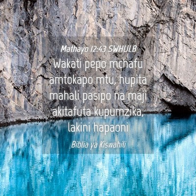 Picture 04 - Mathayo 12:43 SWHULB - Wakati pepo mchafu amtokapo mtu, hupita mahali - Bible Verse Picture
