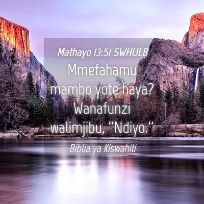 Picture 04 - Mathayo 13:51 SWHULB - Mmefahamu mambo yote haya? Wanafunzi walimjibu, - Bible Verse Picture