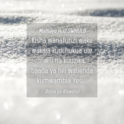 Picture 04 - Mathayo 14:12 SWHULB - Kisha wanafunzi wake wakaja kuuchukua ule mwili - Bible Verse Picture