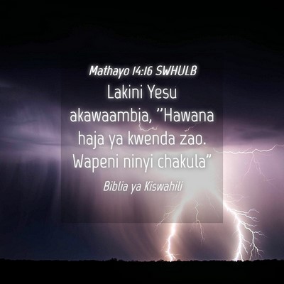 Picture 04 - Mathayo 14:16 SWHULB - Lakini Yesu akawaambia, ''Hawana haja ya kwenda - Bible Verse Picture
