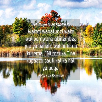 Picture 04 - Mathayo 14:26 SWHULB - Wakati wanafunzi wake walipomwona akiitembea juu - Bible Verse Picture
