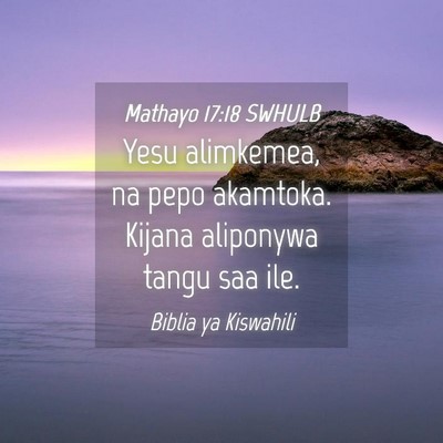 Picture 04 - Mathayo 17:18 SWHULB - Yesu alimkemea, na pepo akamtoka. Kijana - Bible Verse Picture