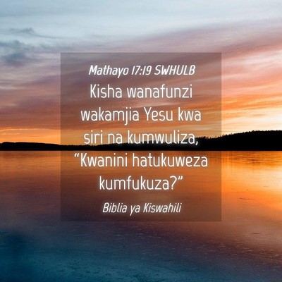 Picture 04 - Mathayo 17:19 SWHULB - Kisha wanafunzi wakamjia Yesu kwa siri na - Bible Verse Picture